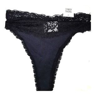 New 3 pack Cotton Lace Thongs. Sz XL. Gray, BLK